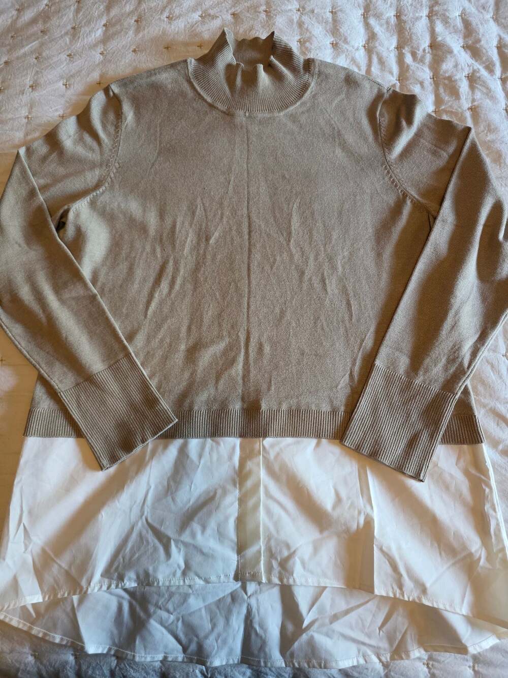 Chico's Women's Mock‎ Neck Layered Look Sweater with Woven Hem